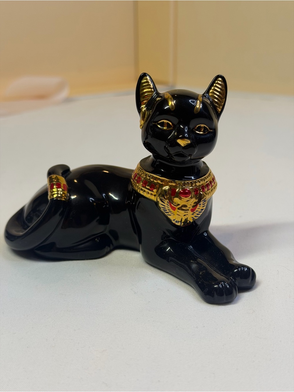 Lenox Black and Gold Egyptian Cat Figurine with Red Accents